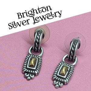 Vintage Brighton Gold Silver Tone Post Drop Dangle Earrings